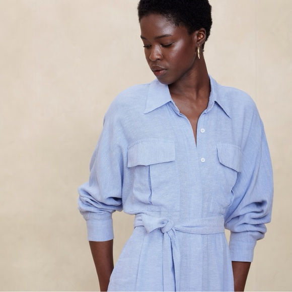 NWT Banana Republic Linen Blend Utility Mini Shirt Dress - Picture 3 of 4